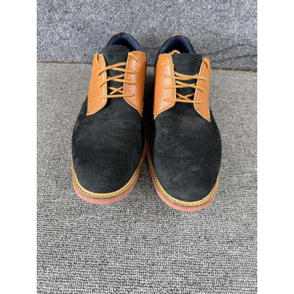 Cole Haan Shoes Mens 10 Black Tan Suede Saddle Derby Dress Casual Lace Up